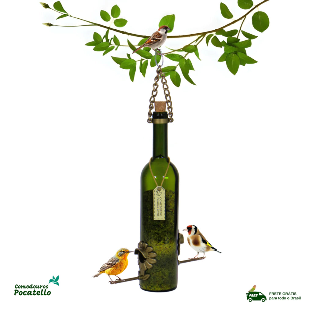 Comedouro Tratador Pássaros Livres – Garrafa Vinho Verde