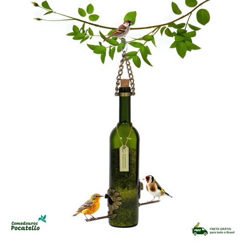 Comedouro Tratador Pássaros Livres – Garrafa Vinho Verde