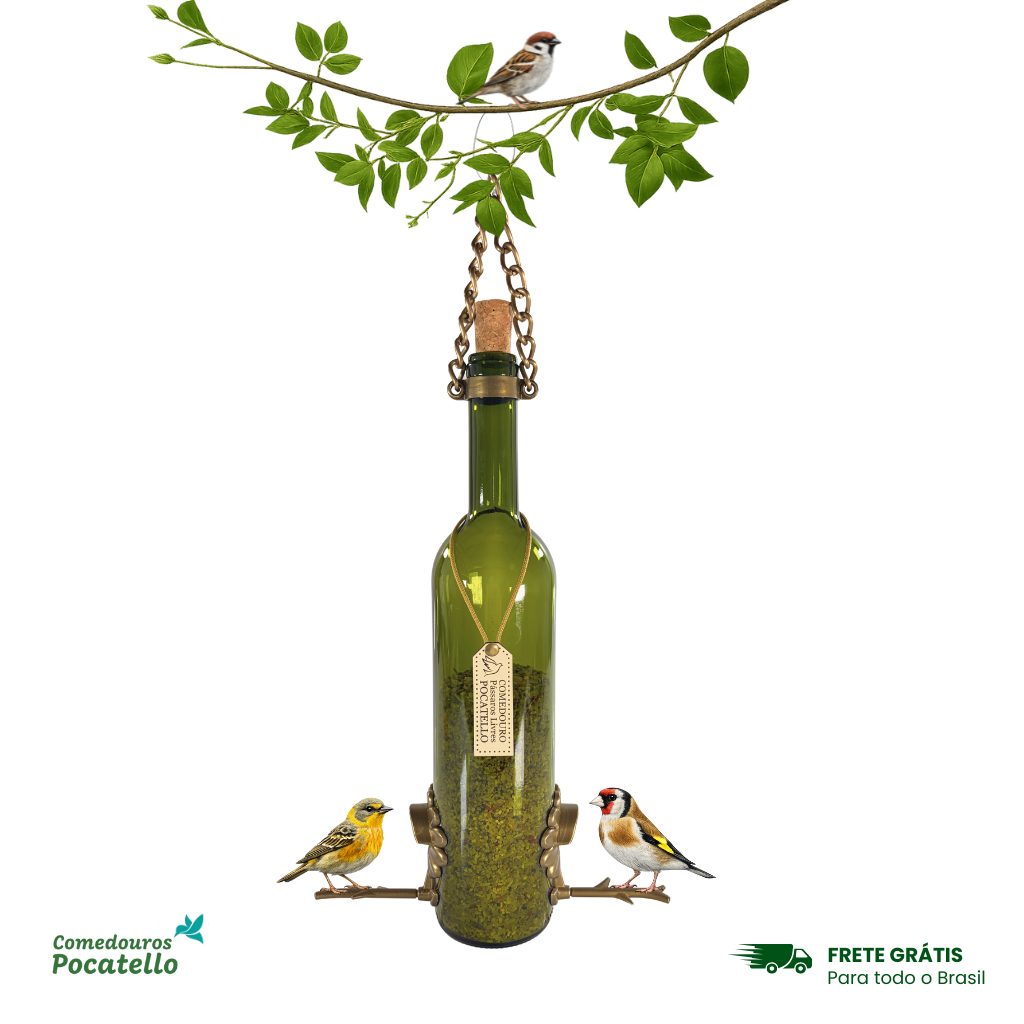 Comedouro Tratador Pássaros Livres – Garrafa Vinho Verde