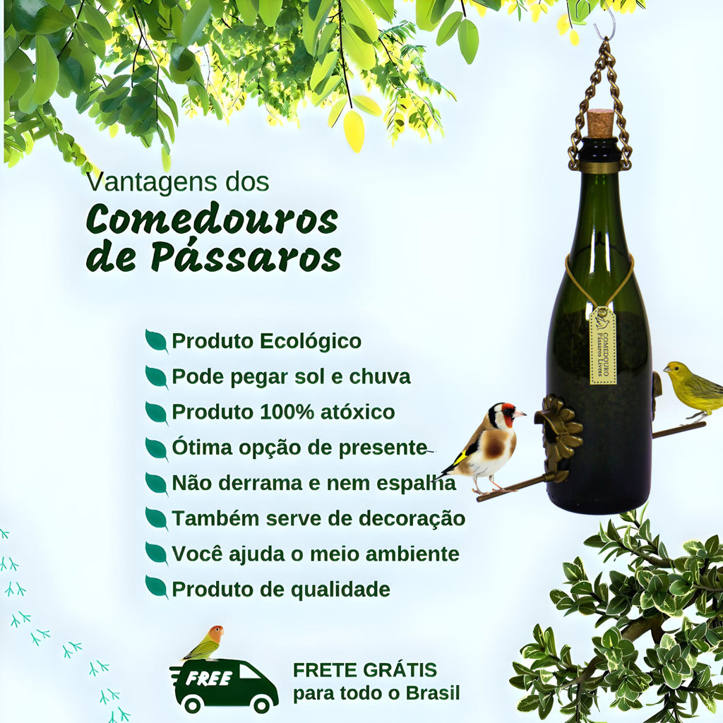 Kit 2 Comedouros Pássaros Livres – Garrafa Champagne Verde
