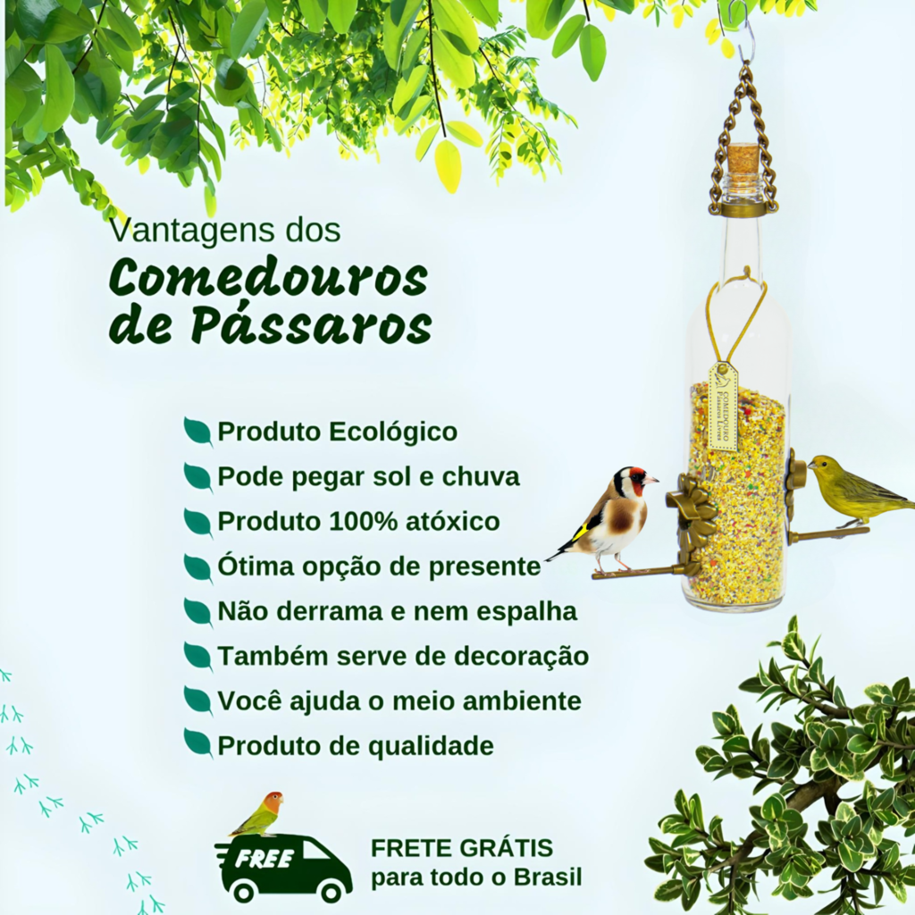 Kit 5 Comedouros Pássaros Livres – Garrafa Vinho Branco