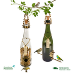 Kit 2 Comedouros Pássaros Livres – Garrafa Champagne Branco e Verde