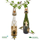 Kit 2 Comedouros Pássaros Livres – Garrafa Champagne Branco e Verde
