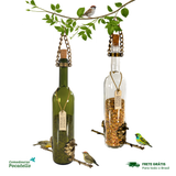 Kit 2 Comedouros Para Pássaros Livres – Garrafa Vinho Branco e Verde