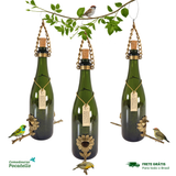 Kit 3 Comedouros Pássaros Livres – Garrafa Champagne Verde