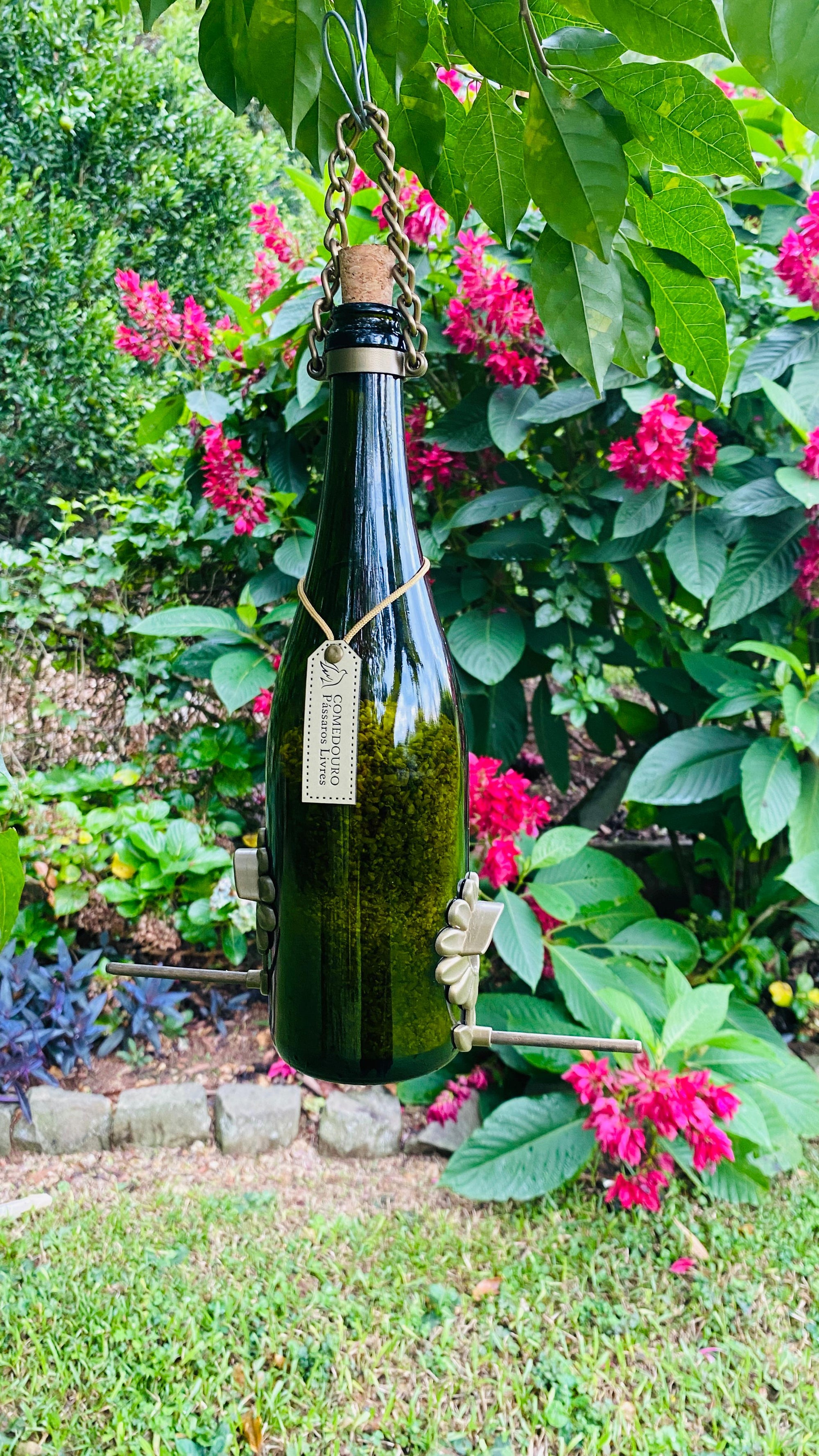 Kit 3 Comedouros Pássaros Livres – Garrafa Champagne Verde