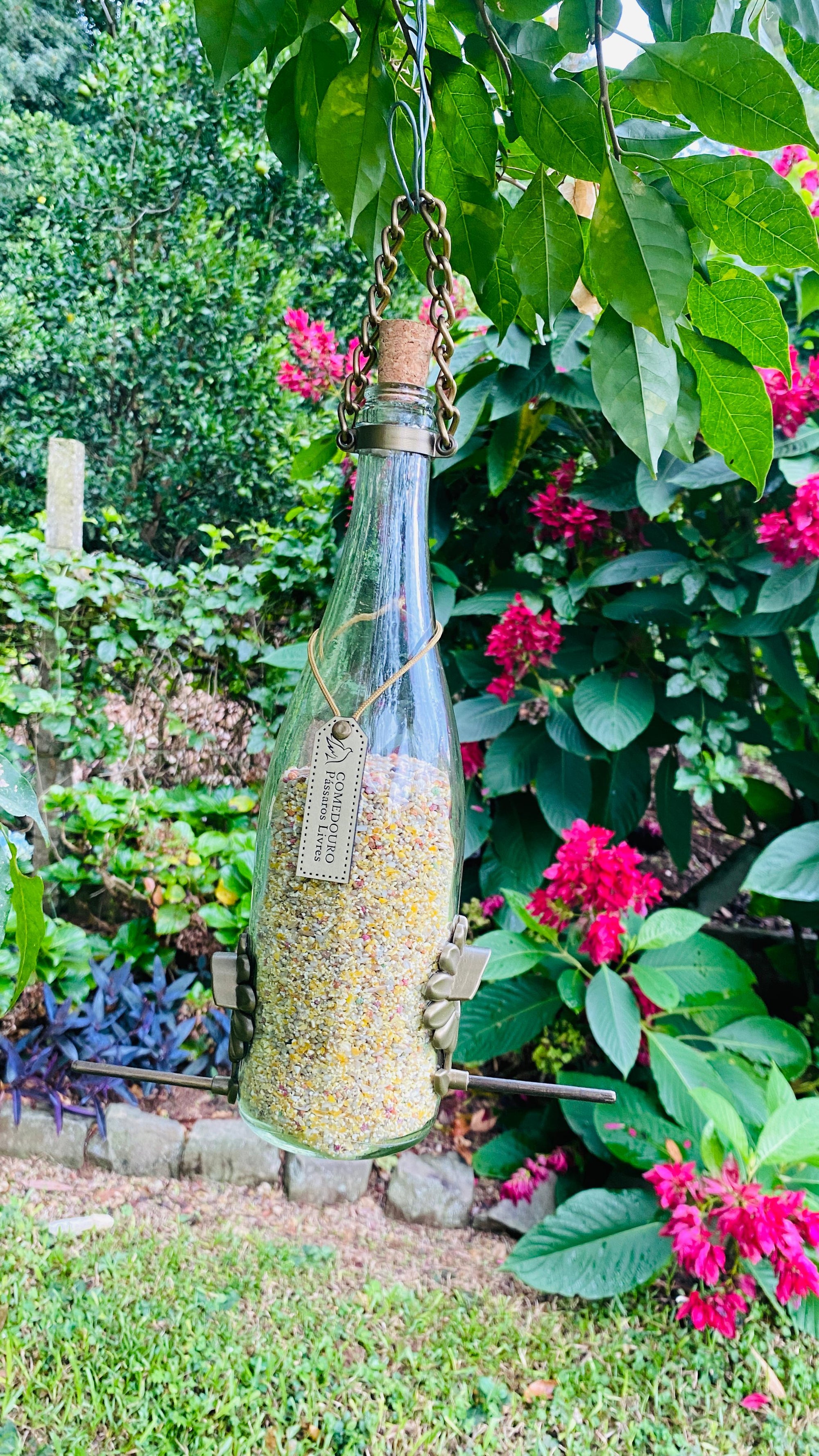 Kit 2 Comedouro Pássaros Livres – Garrafa Champagne Branca