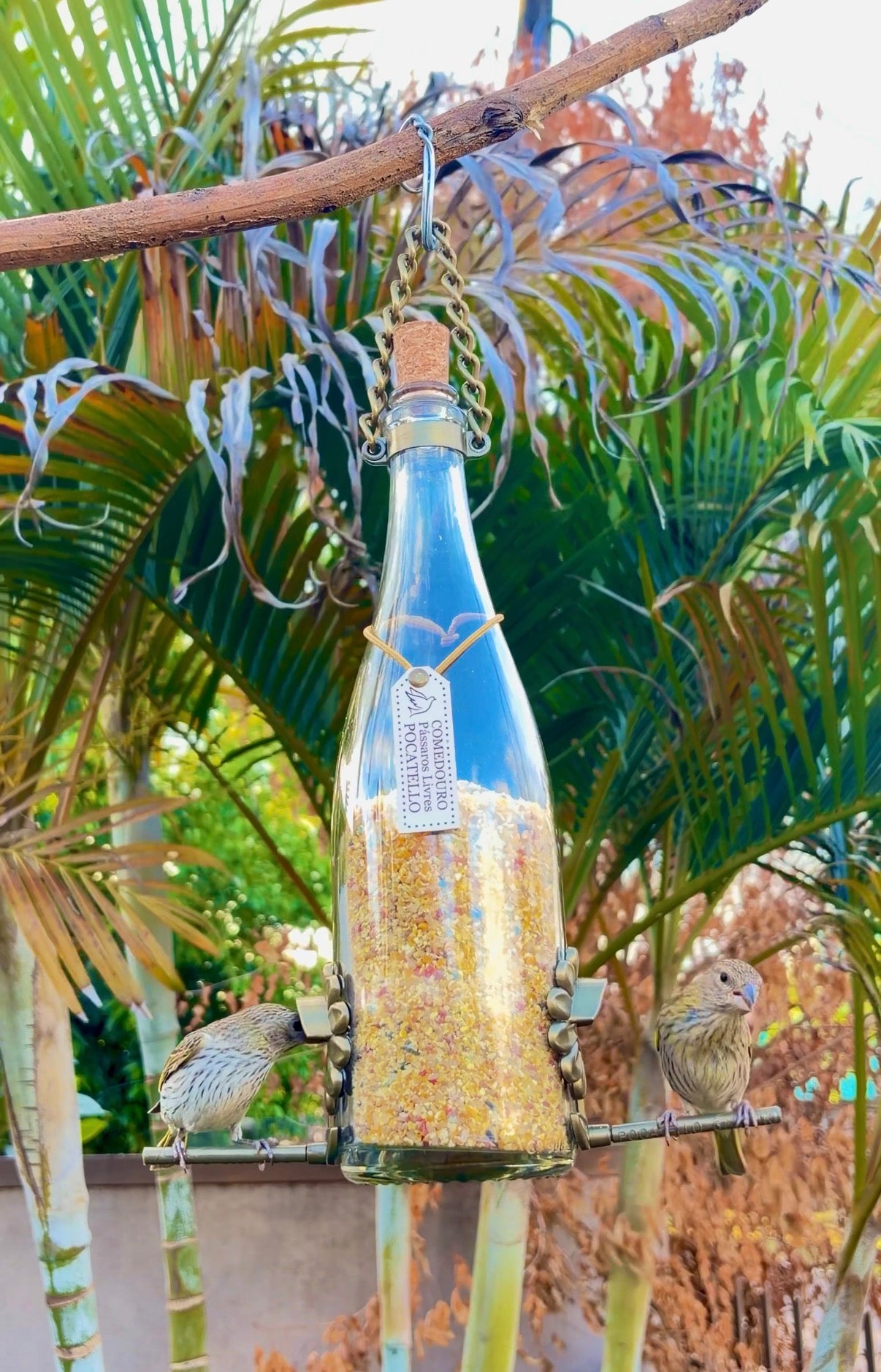 Comedouro Tratador Pássaros Livres – Garrafa Cham. Branca