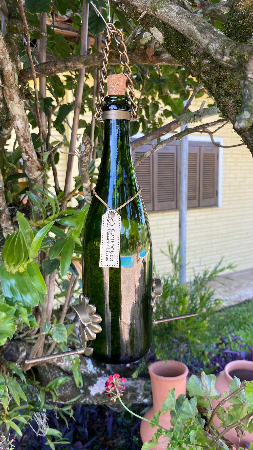 Comedouro Pássaros Livres – Garrafa Cham. Verde