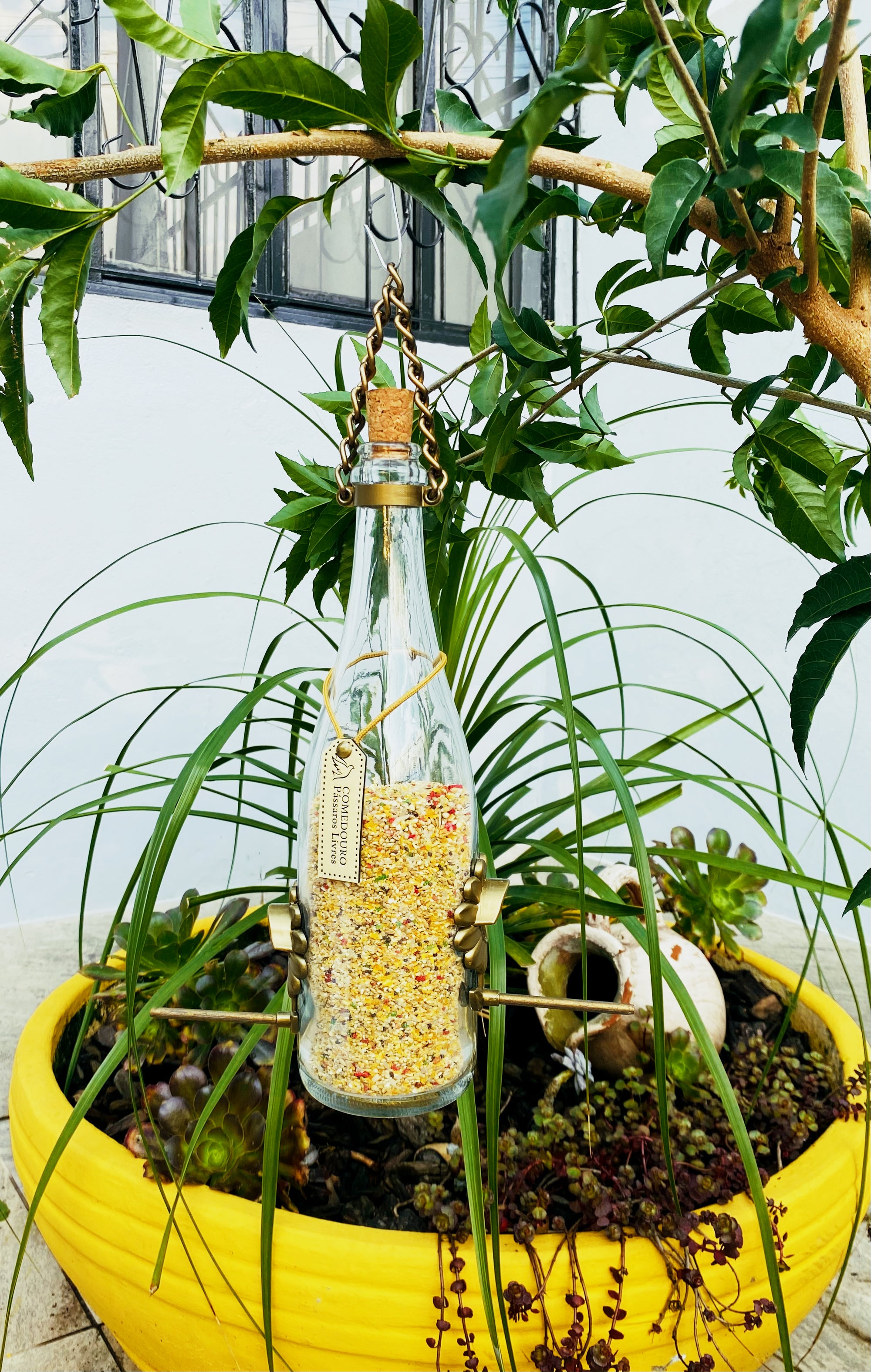 Kit 2 Comedouro Pássaros Livres – Garrafa Champagne Branca